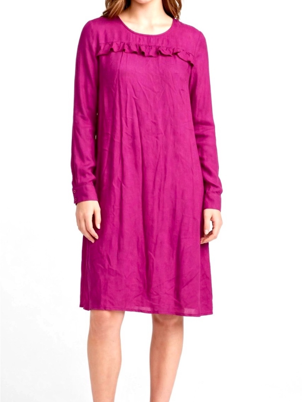Old Navy M Long Sleeve Ruffle Yoke Dress in Magenta
